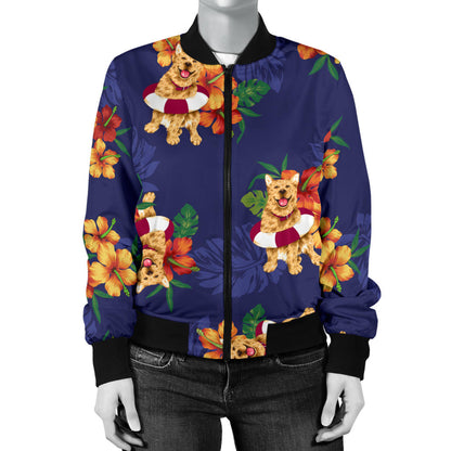 Hawaiian Themed Pattern Print Design H02 Women Bomber Jacket