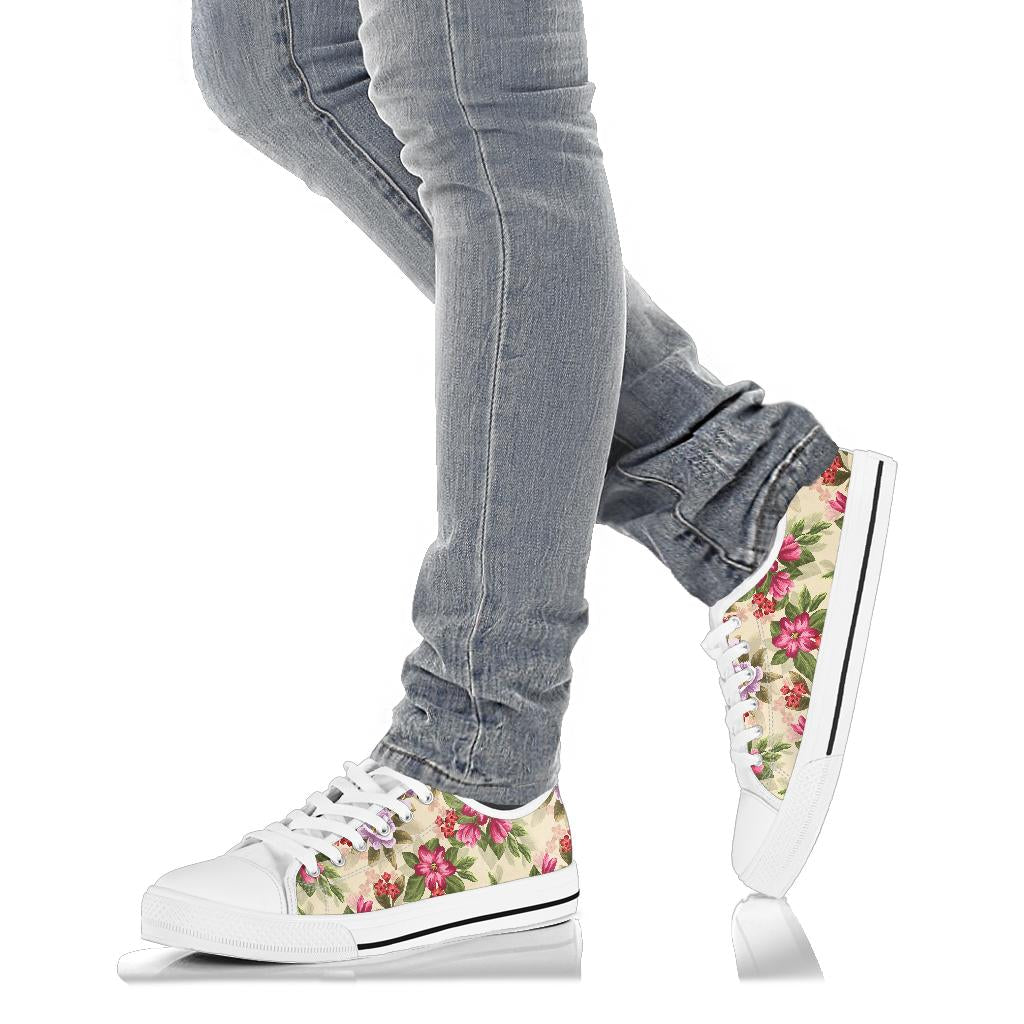 Summer Floral Pattern Print Design SF08 White Bottom Low Top Shoes