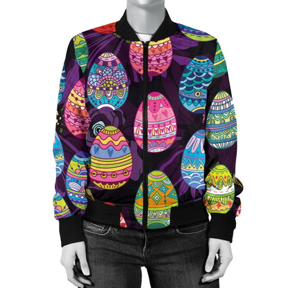 Easter Eggs Pattern Print Design RB08 Women Bomber Jacket