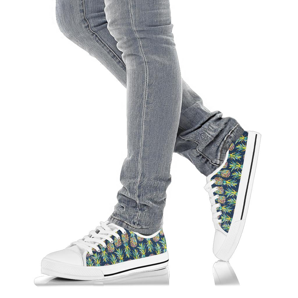 Pineapple Color Art White Bottom Low Top Shoes