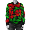 Red Hibiscus Embroidered Pattern Print Design HB032 Women Bomber Jacket