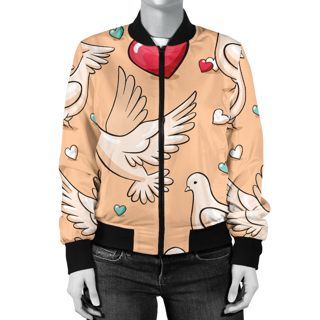 Pigeon Heart Pattern Print Design 04 Women's Bomber Jacket