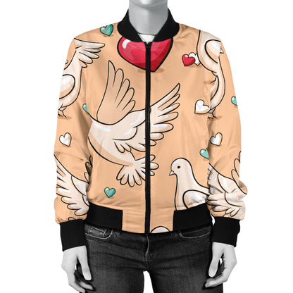 Pigeon Heart Pattern Print Design 04 Women's Bomber Jacket