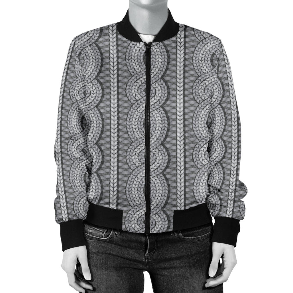 Cable Knit Pattern Print Design 01 Women's Bomber Jacket