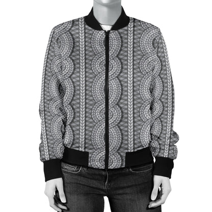 Cable Knit Pattern Print Design 01 Women's Bomber Jacket