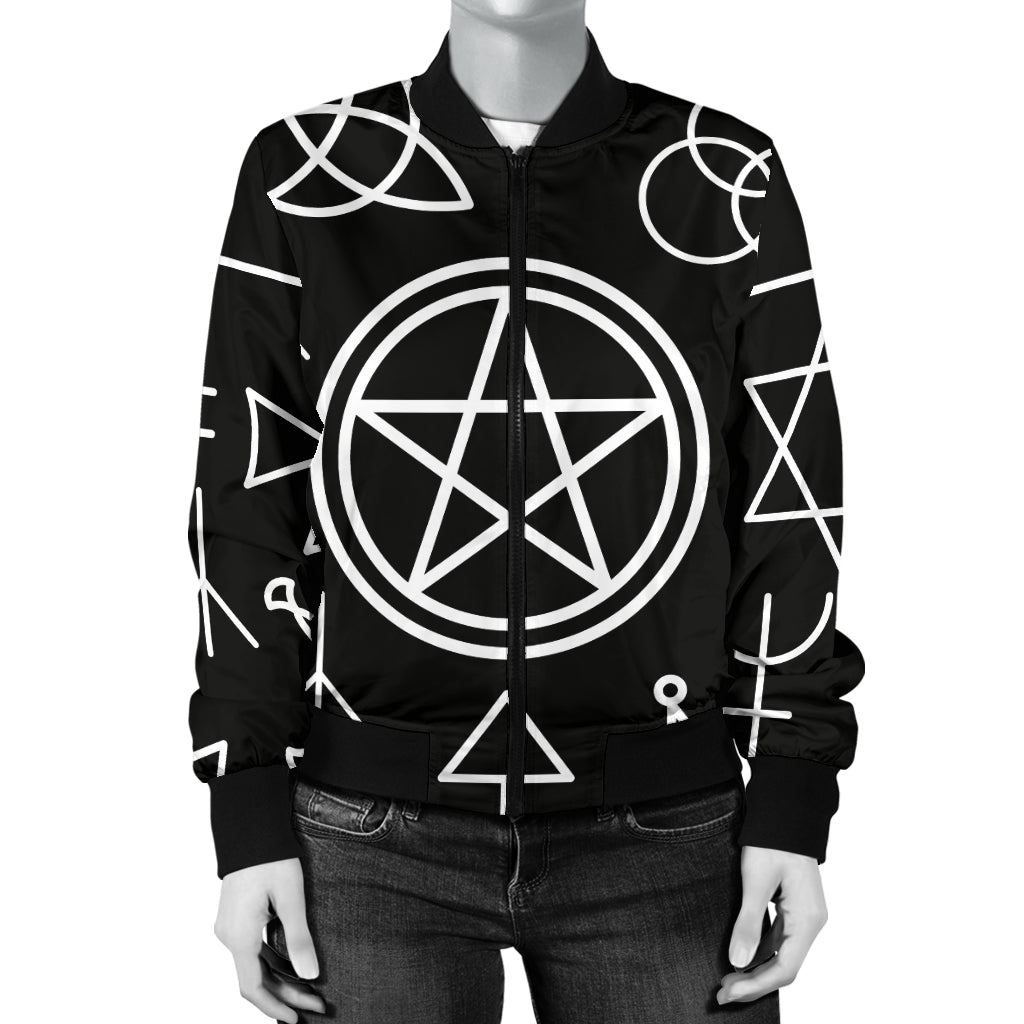 Pentagram Pattern Print Design A02 Women's Bomber Jacket