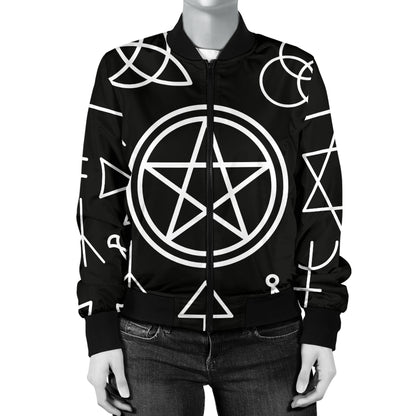 Pentagram Pattern Print Design A02 Women's Bomber Jacket