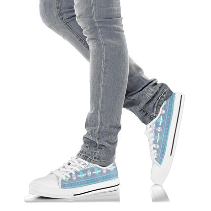 Easter Eggs Pattern Print Design RB013 White Bottom Low Top Shoes
