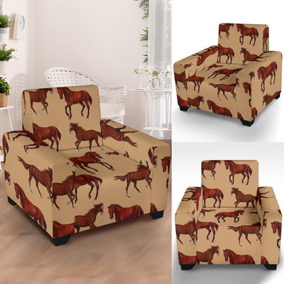 Brown Horse Print Pattern Armchair Slipcover