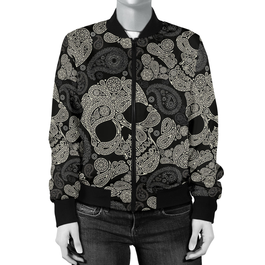 Paisley Skull Pattern Print Design A01 Women's Bomber Jacket