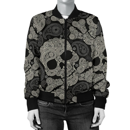 Paisley Skull Pattern Print Design A01 Women's Bomber Jacket