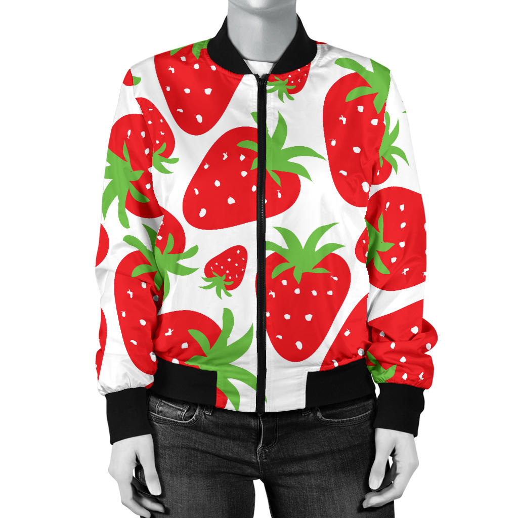 Strawberry Pattern Print Design SB01 Women Bomber Jacket