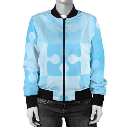 Puzzle Blue Pattern Print Design A04 Women's Bomber Jacket