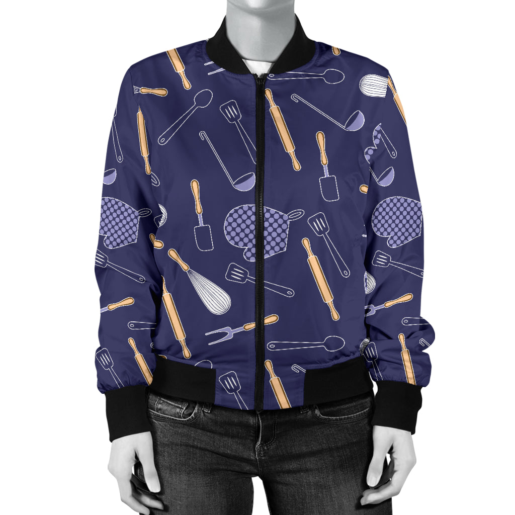 Cooking Kitchen Tools Pattern Print Design 04 Women's Bomber Jacket