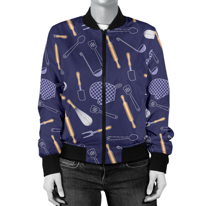 Cooking Kitchen Tools Pattern Print Design 04 Women's Bomber Jacket