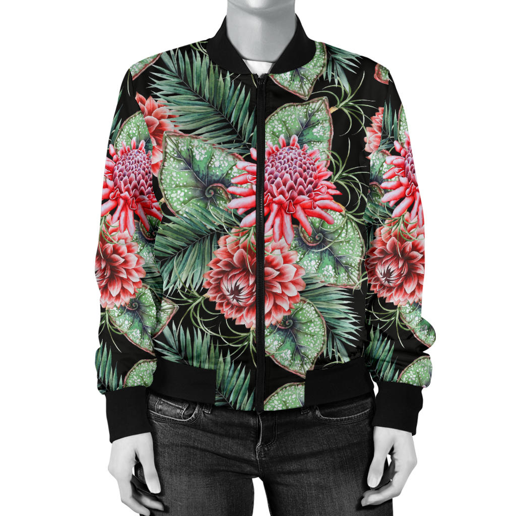 Dahlia Pattern Print Design DH06 Women Bomber Jacket