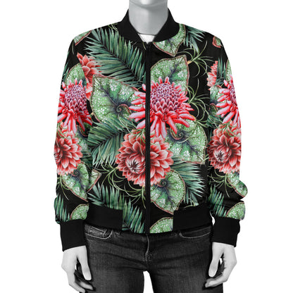 Dahlia Pattern Print Design DH06 Women Bomber Jacket