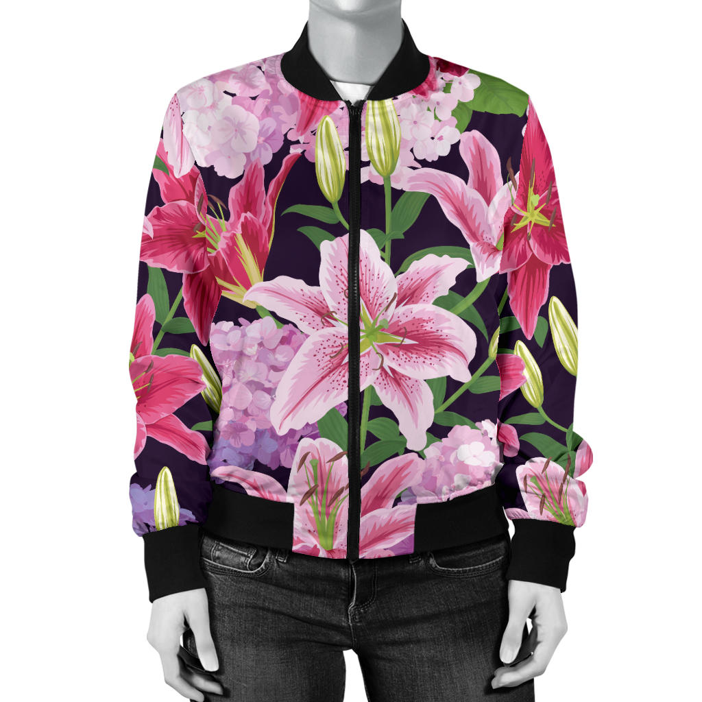 Lily Pattern Print Design LY017 Women Bomber Jacket