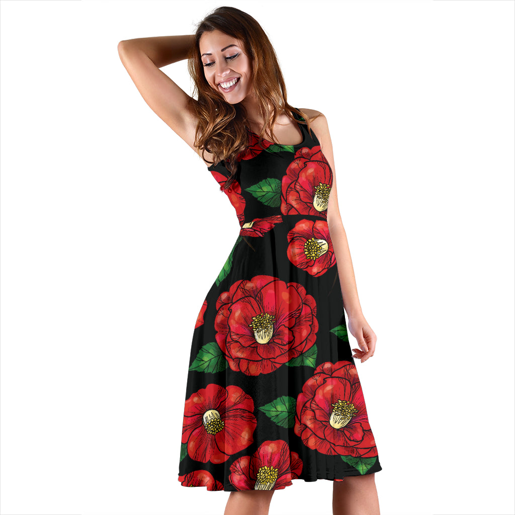 Camellia Pattern Print Design CM07 Midi Dress