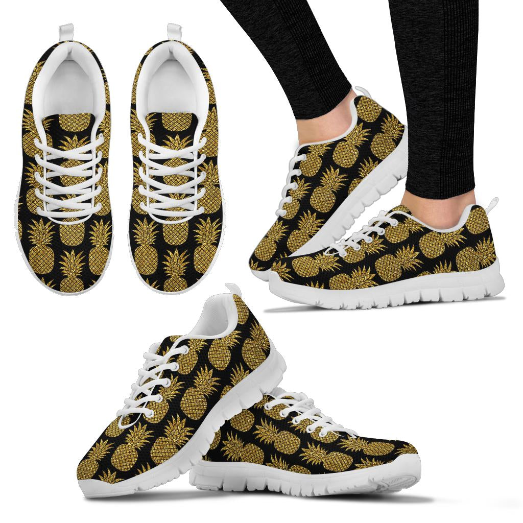 Gold Pineapple Pattern Print Design PP011 Sneakers White Bottom Shoes