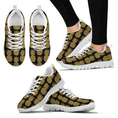 Gold Pineapple Pattern Print Design PP011 Sneakers White Bottom Shoes