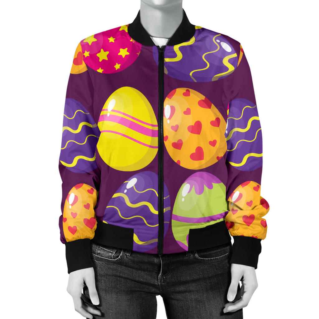 Easter Eggs Pattern Print Design RB04 Women Bomber Jacket