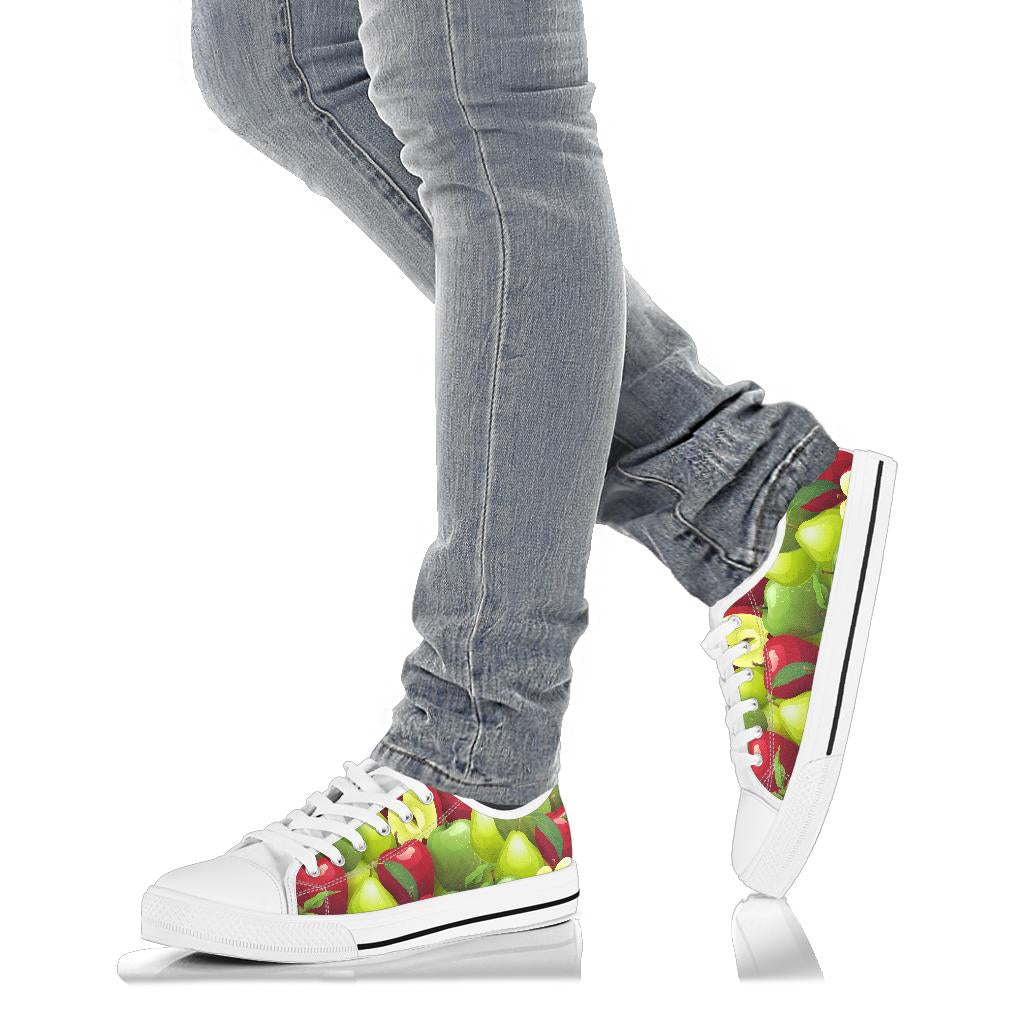 Apple Pattern Print Design AP03 White Bottom Low Top Shoes