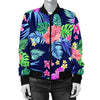 Neon Hibiscus Pattern Print Design HB016 Women Bomber Jacket