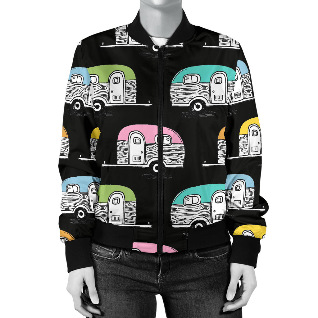 Camper Pattern Camping Themed No 2 Print Women Bomber Jacket