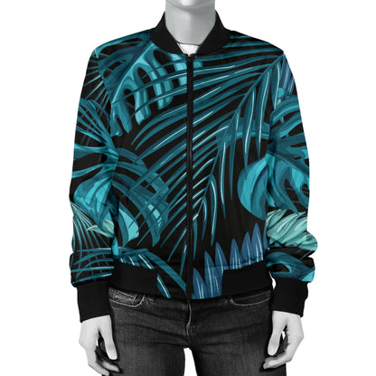 Palm Leaf Pattern Print Design A03 Women's Bomber Jacket