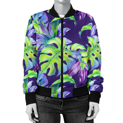 Tropical Flower Pattern Print Design TF019 Women Bomber Jacket