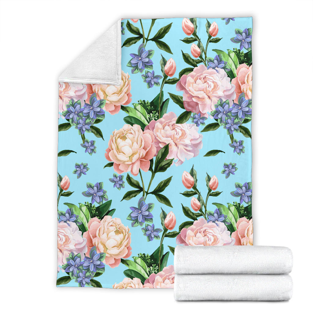 Peony Pattern Print Design PE02 Fleece Blanket