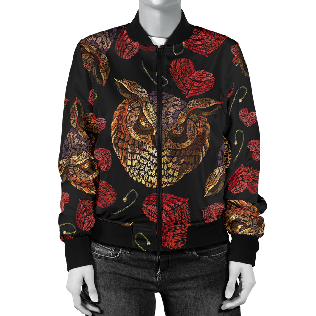 Owl Pattern Print Design A08 Women's Bomber Jacket