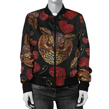Owl Pattern Print Design A08 Women's Bomber Jacket