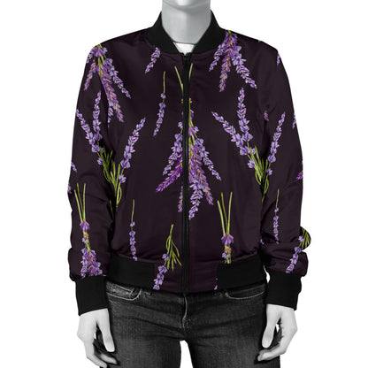 Lavender Pattern Print Design LV05 Women Bomber Jacket