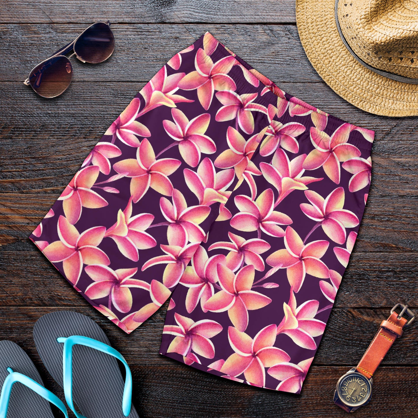 Purple Plumeria Pattern Print Design PM010 Mens Shorts