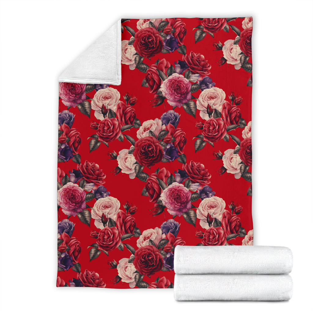 Rose Red Pattern Print Design RO07 Fleece Blanket