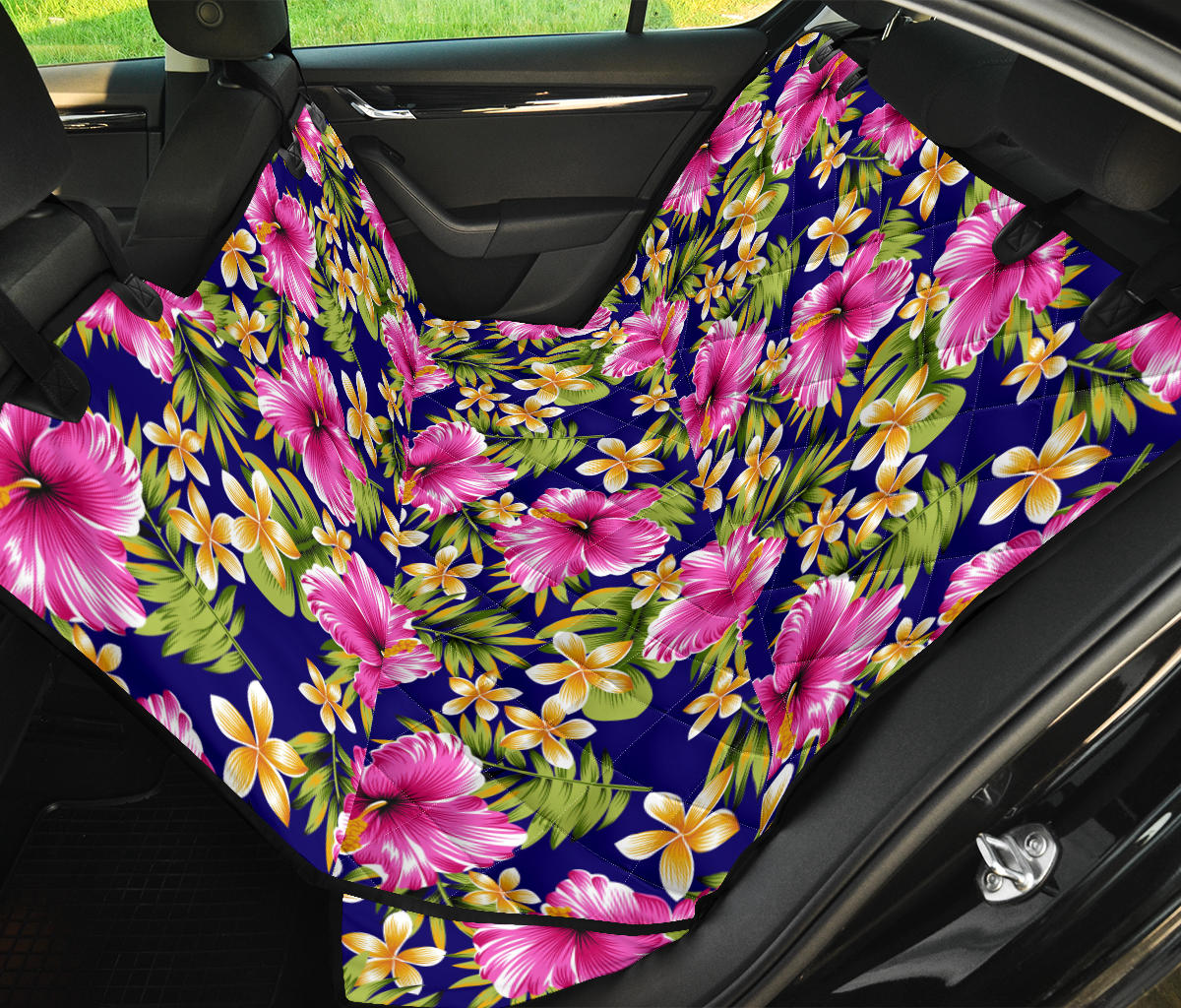 Pink Hibiscus Pattern Print Design HB027 Rear Dog  Seat Cover