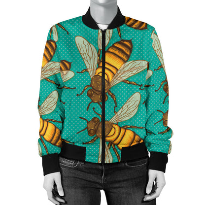 Bee Pattern Print Design BEE04 Women Bomber Jacket