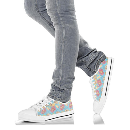 Gerberas Pattern Print Design GB04 White Bottom Low Top Shoes