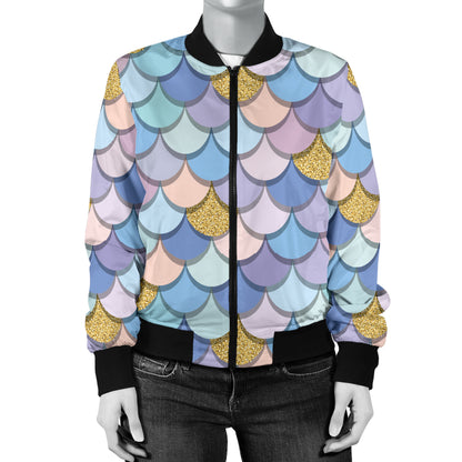 Mermaid Scales Pattern Print Design 05 Women's Bomber Jacket