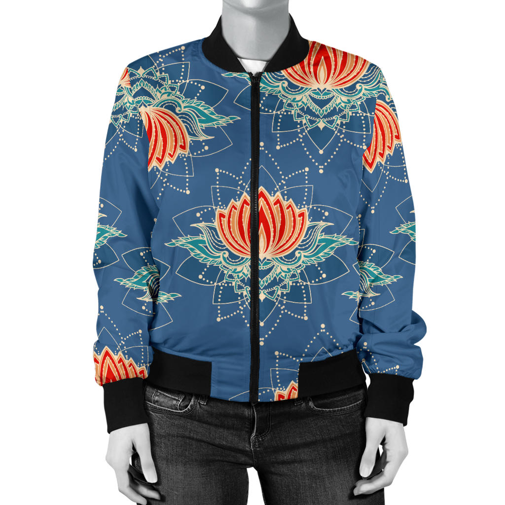 lotus Boho Pattern Print Design LO07 Women Bomber Jacket