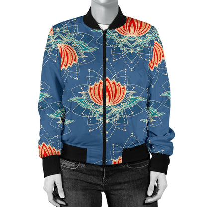 lotus Boho Pattern Print Design LO07 Women Bomber Jacket