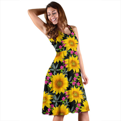 Sunflower Pattern Print Design SF014 Midi Dress