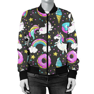 Donut Unicorn Pattern Print Design DN09 Women Bomber Jacket