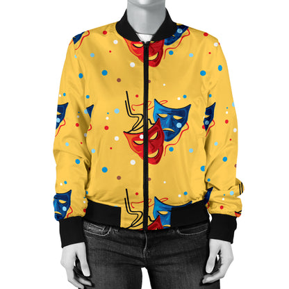 Acting Mask Pattern Print Design 02 Women's Bomber Jacket