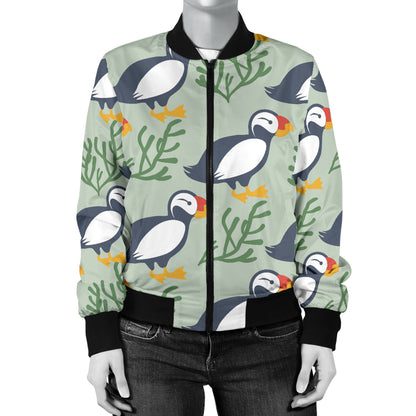Puffin Pattern Print Design A04 Women's Bomber Jacket