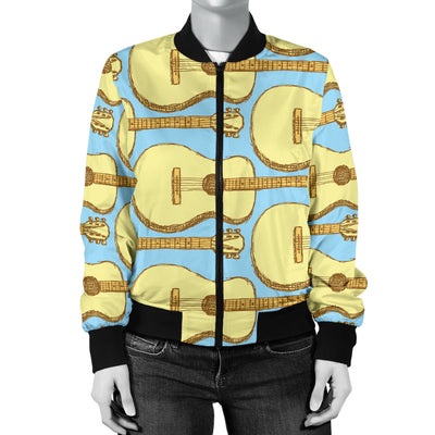 Acoustic Guitar Pattern Print Design 03 Women's Bomber Jacket