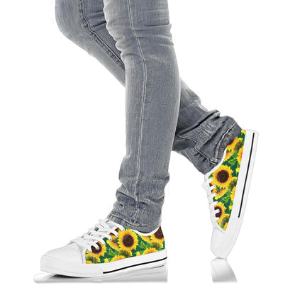 Sunflower Pattern Print Design SF02 White Bottom Low Top Shoes