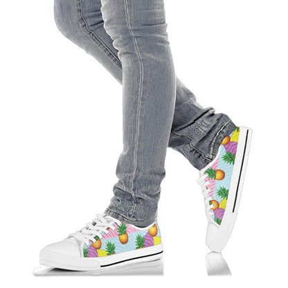Pineapple Pattern Print Design PP05 White Bottom Low Top Shoes